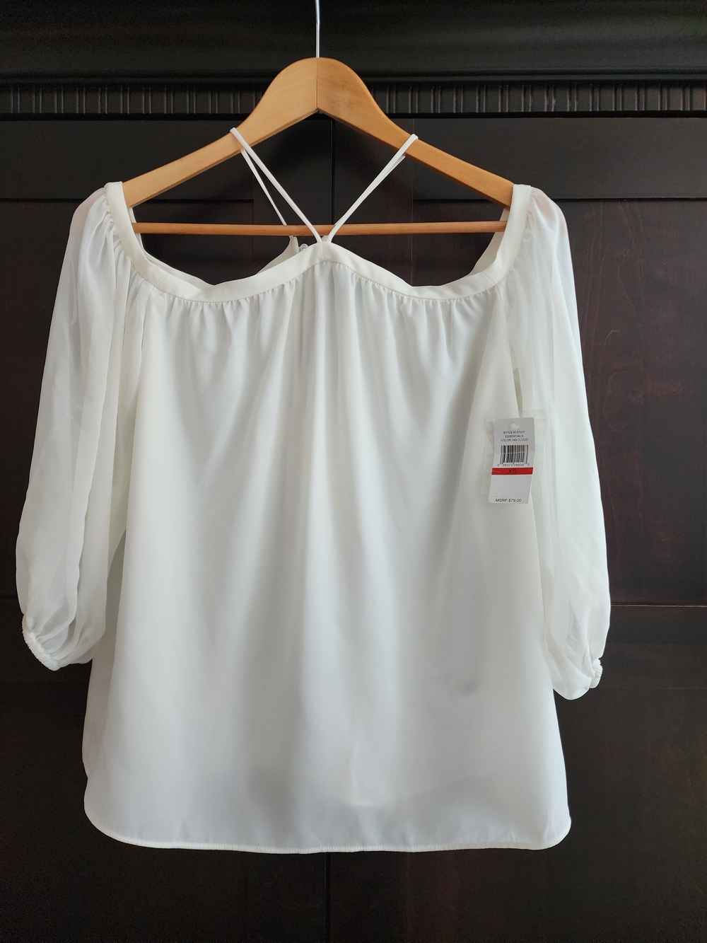 1. State White Off-Shoulder Blouse with Crisscross Back Straps